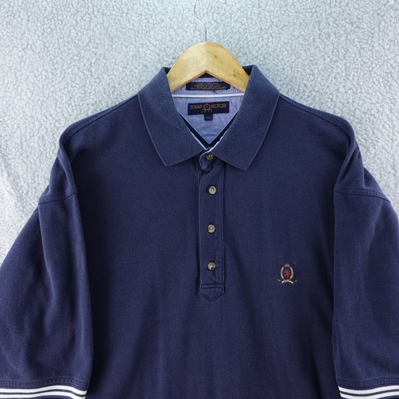 Tommy Hilfiger Golf Polo Shirt Mens XL Blue Short Sleeve Crest Logo Y2K Stretch - Picture 1 of 7